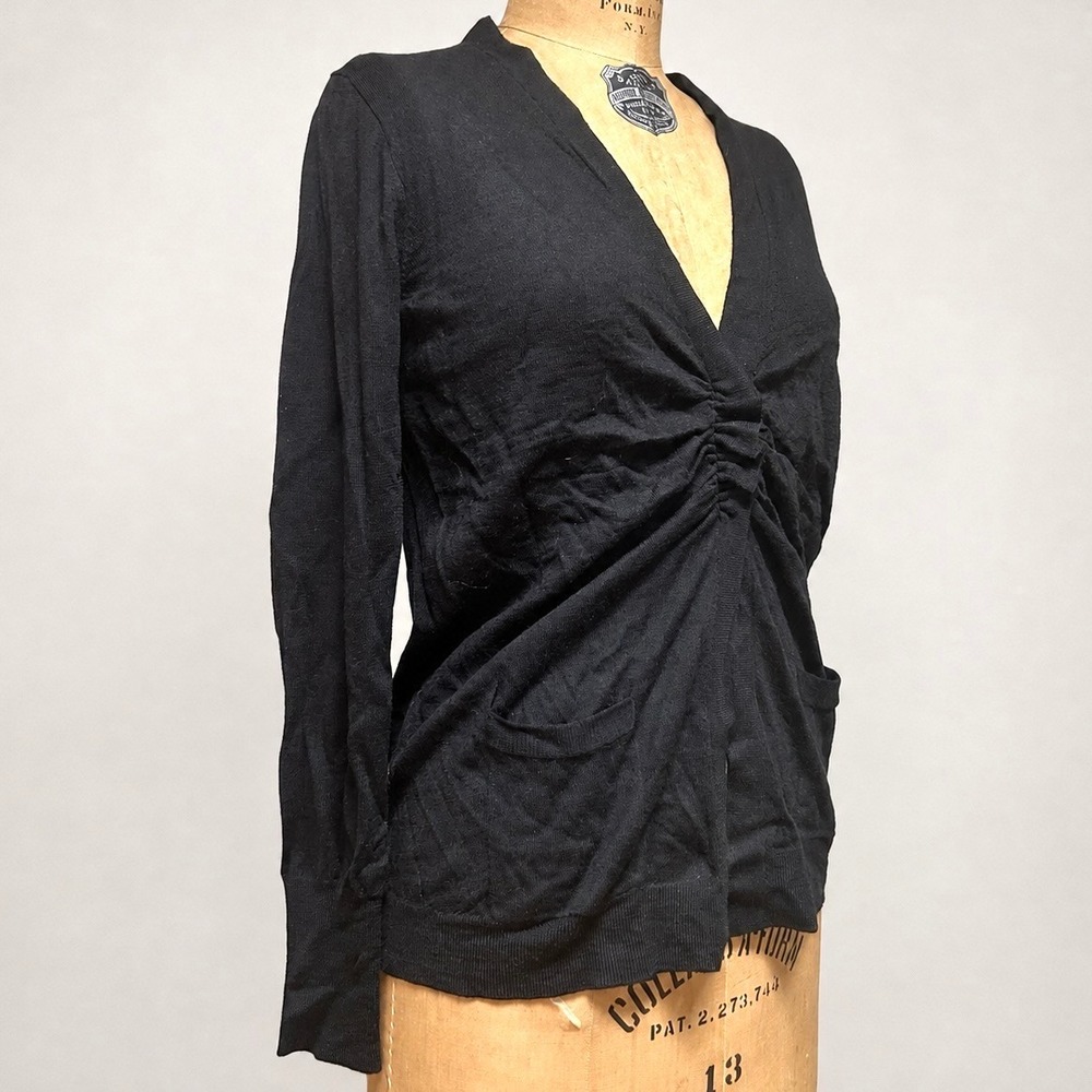 J.Crew Ruffled Strata Cardigan Women M Black 100% Merino Wool NWT